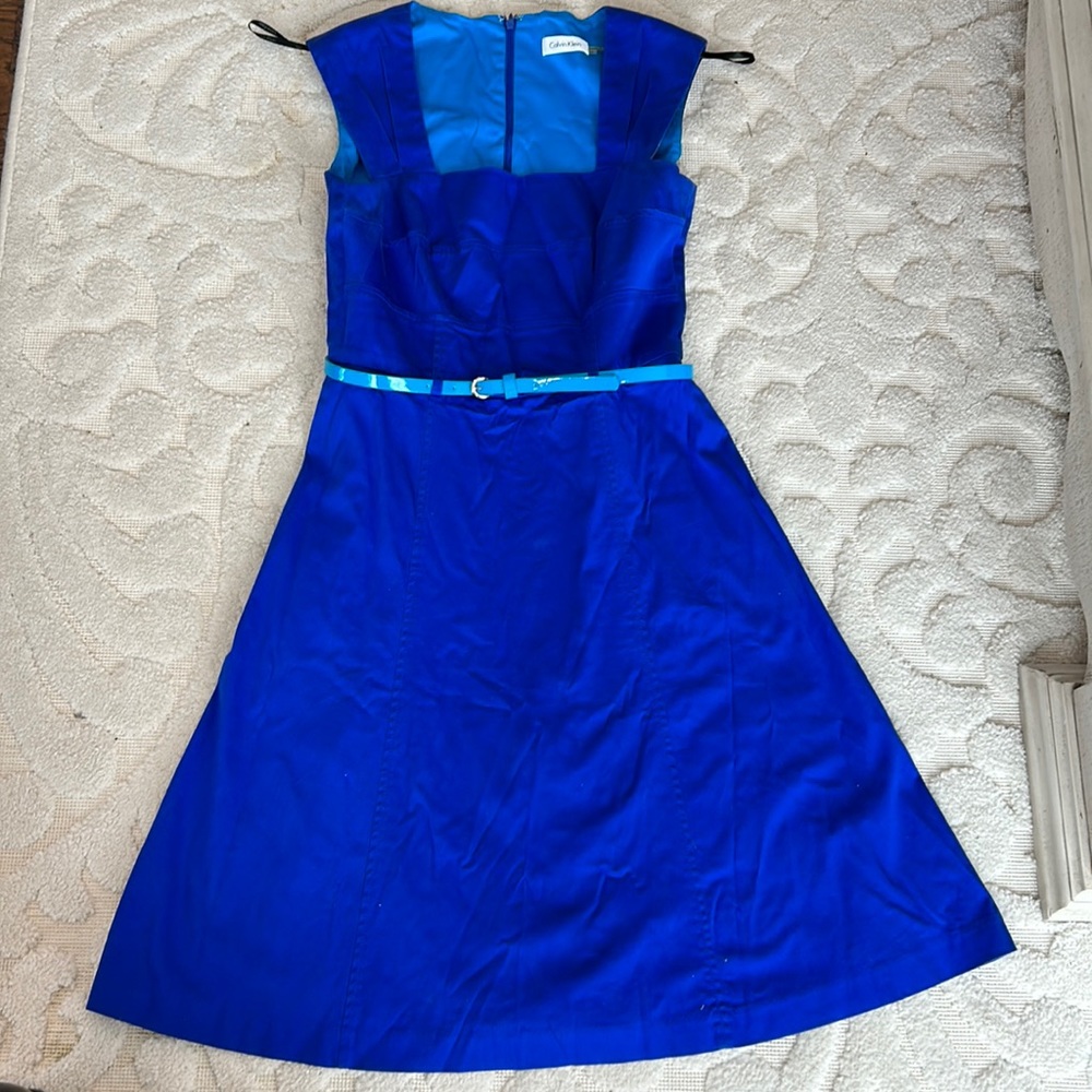 Royal blue Calvin Klein dress size 4 good used condition has pockets